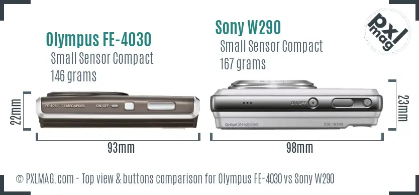 Olympus FE-4030 vs Sony W290 top view buttons comparison