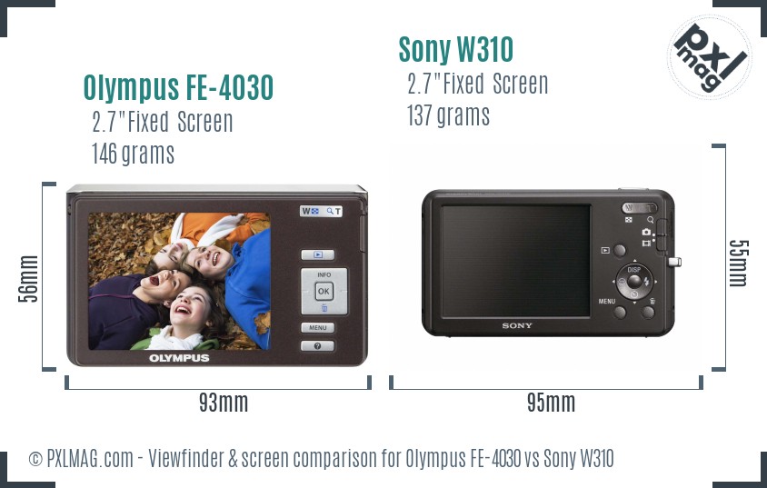Olympus FE-4030 vs Sony W310 Screen and Viewfinder comparison