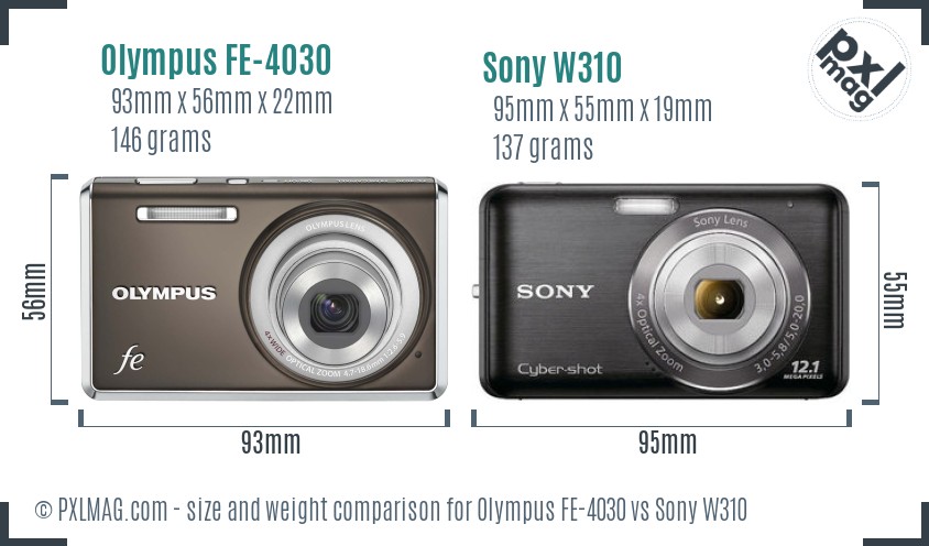 Olympus FE-4030 vs Sony W310 size comparison