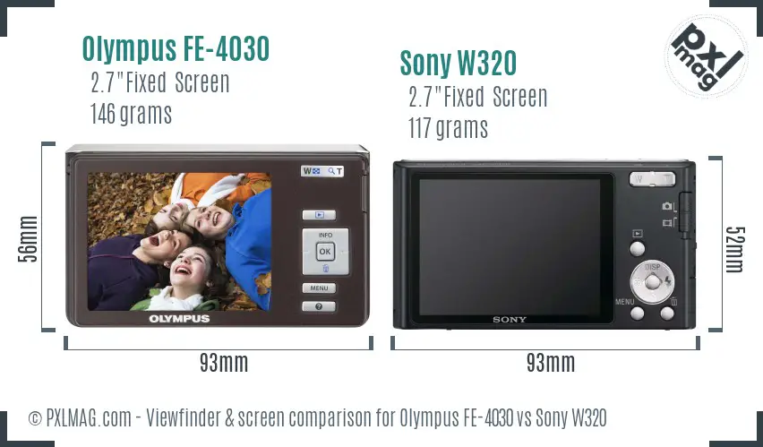 Olympus FE-4030 vs Sony W320 Screen and Viewfinder comparison