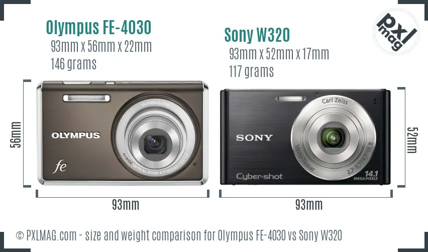 Olympus FE-4030 vs Sony W320 size comparison