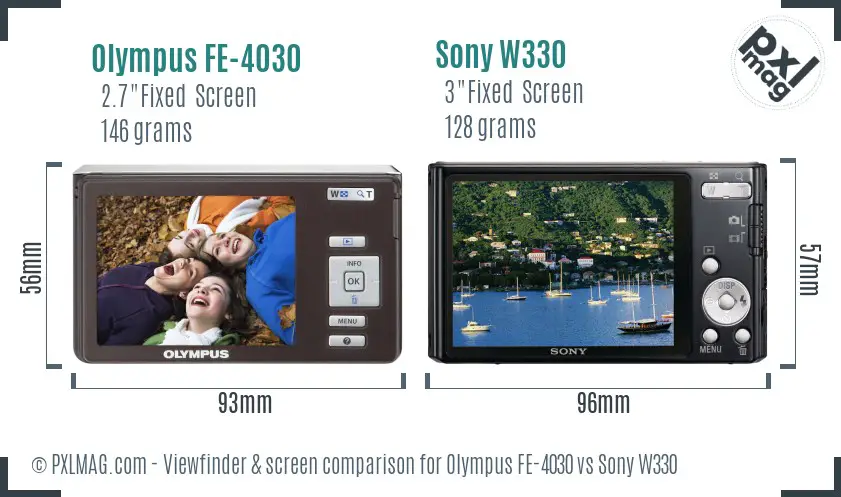 Olympus FE-4030 vs Sony W330 Screen and Viewfinder comparison