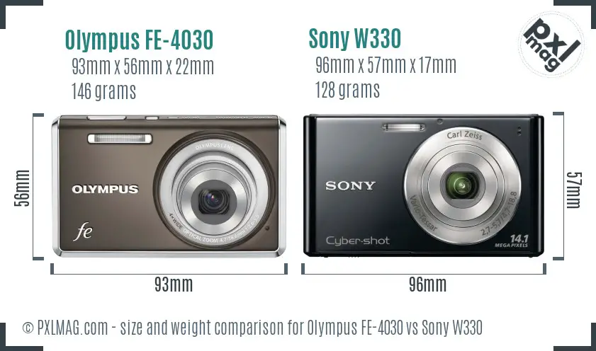 Olympus FE-4030 vs Sony W330 size comparison