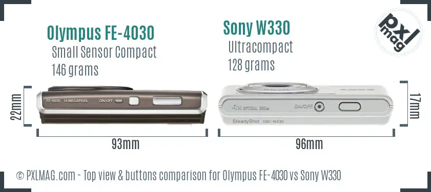 Olympus FE-4030 vs Sony W330 top view buttons comparison