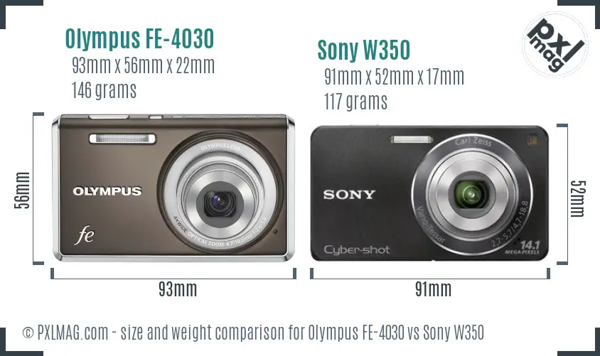 Olympus FE-4030 vs Sony W350 size comparison