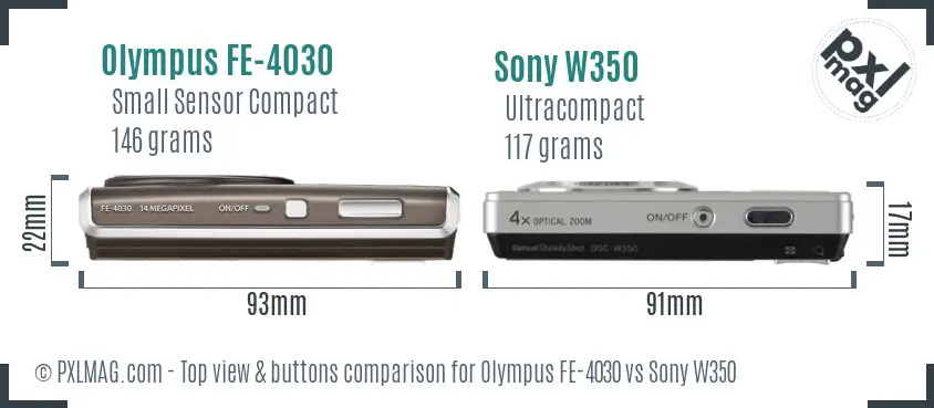 Olympus FE-4030 vs Sony W350 top view buttons comparison