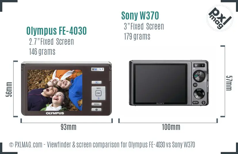 Olympus FE-4030 vs Sony W370 Screen and Viewfinder comparison