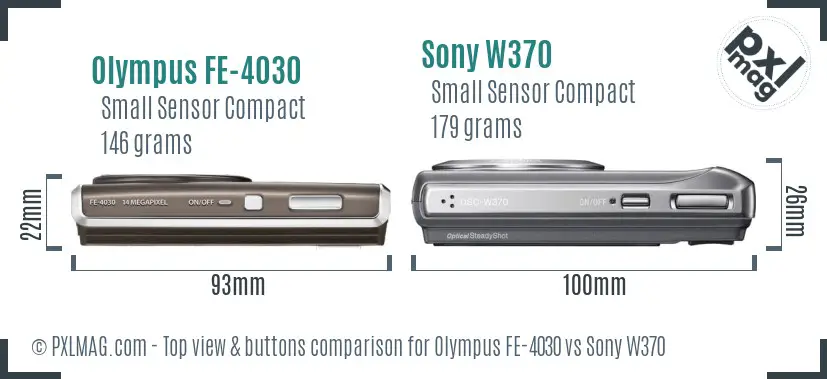 Olympus FE-4030 vs Sony W370 top view buttons comparison