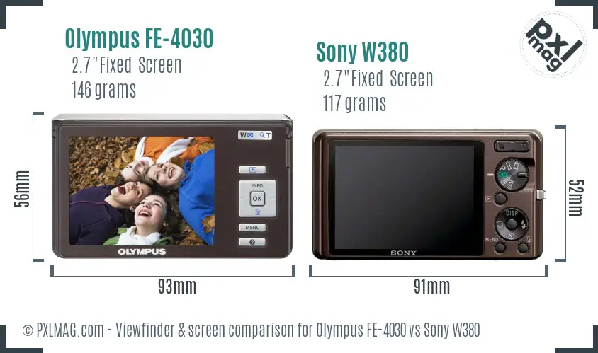 Olympus FE-4030 vs Sony W380 Screen and Viewfinder comparison
