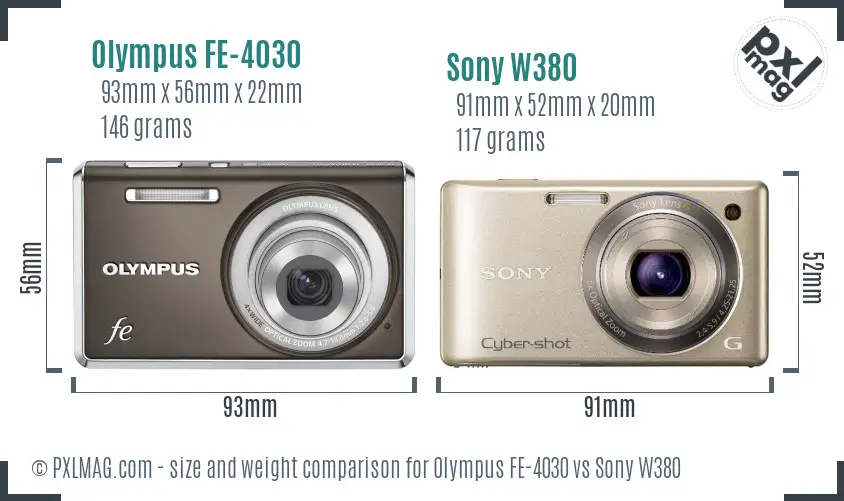 Olympus FE-4030 vs Sony W380 size comparison