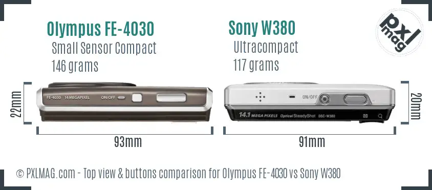 Olympus FE-4030 vs Sony W380 top view buttons comparison