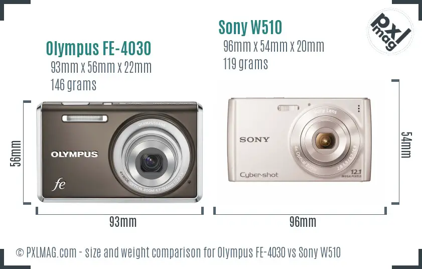 Olympus FE-4030 vs Sony W510 size comparison