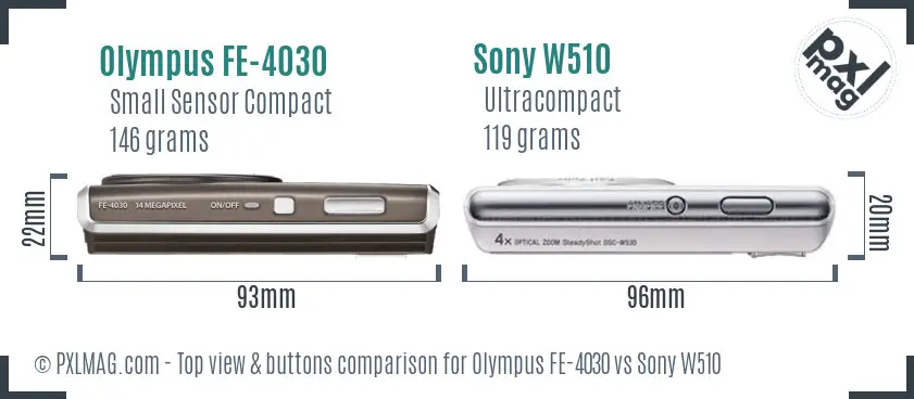 Olympus FE-4030 vs Sony W510 top view buttons comparison