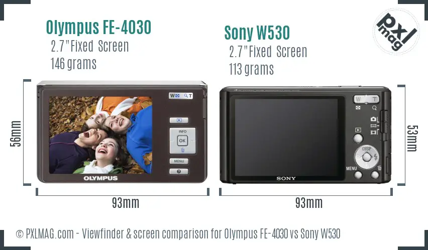 Olympus FE-4030 vs Sony W530 Screen and Viewfinder comparison