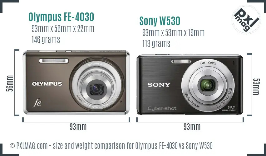 Olympus FE-4030 vs Sony W530 size comparison
