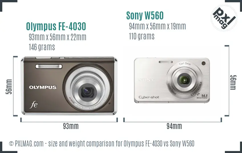 Olympus FE-4030 vs Sony W560 size comparison