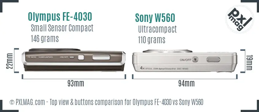 Olympus FE-4030 vs Sony W560 top view buttons comparison
