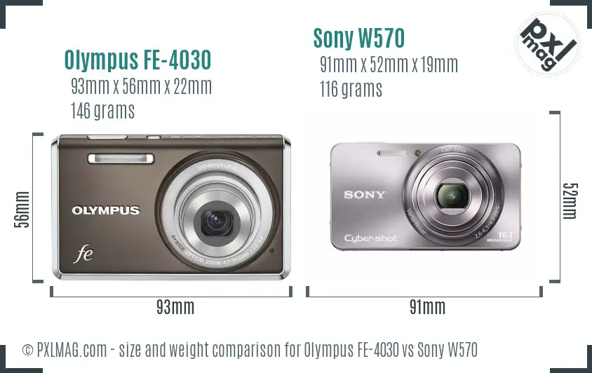 Olympus FE-4030 vs Sony W570 size comparison