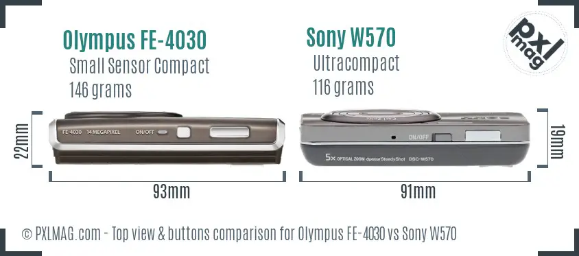 Olympus FE-4030 vs Sony W570 top view buttons comparison