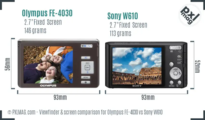 Olympus FE-4030 vs Sony W610 Screen and Viewfinder comparison