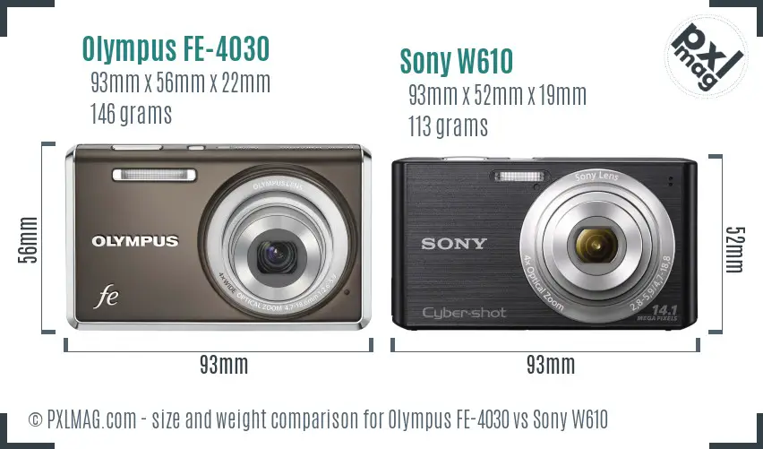 Olympus FE-4030 vs Sony W610 size comparison