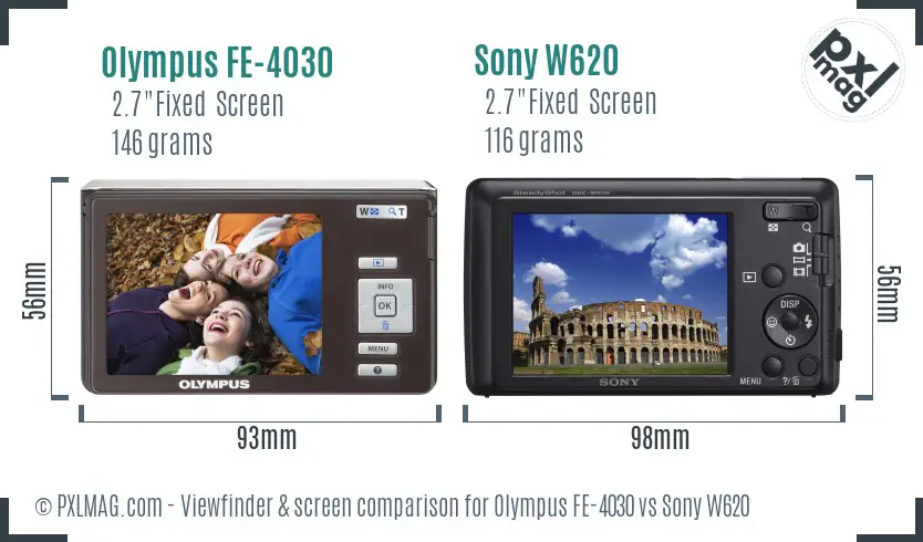 Olympus FE-4030 vs Sony W620 Screen and Viewfinder comparison