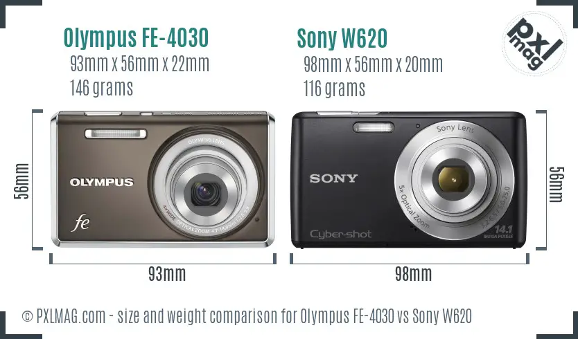 Olympus FE-4030 vs Sony W620 size comparison