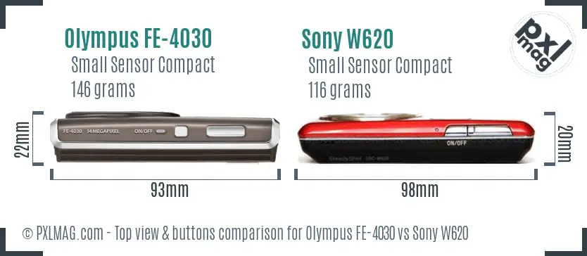 Olympus FE-4030 vs Sony W620 top view buttons comparison