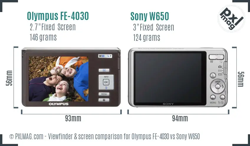 Olympus FE-4030 vs Sony W650 Screen and Viewfinder comparison