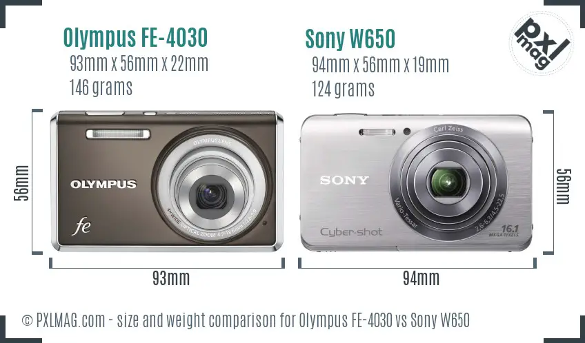 Olympus FE-4030 vs Sony W650 size comparison