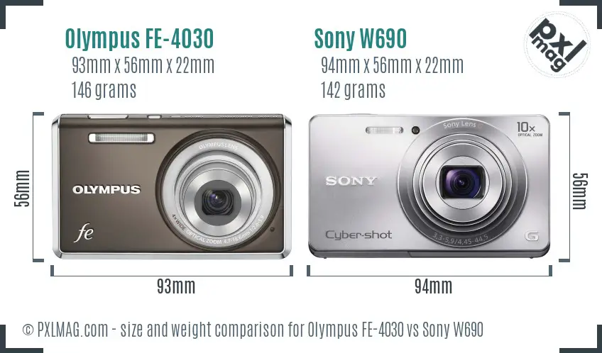 Olympus FE-4030 vs Sony W690 size comparison