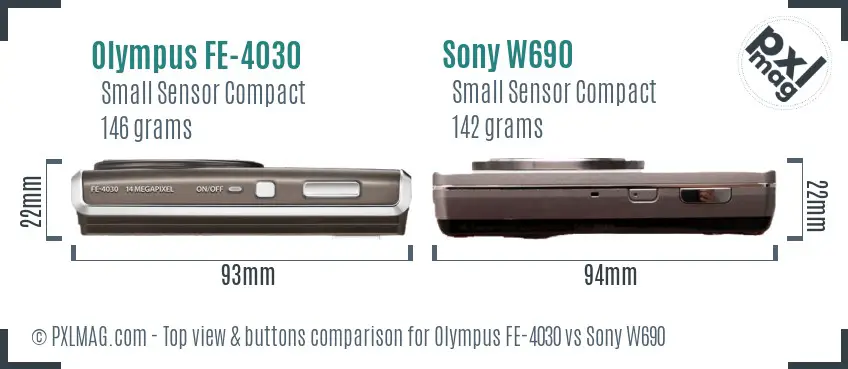 Olympus FE-4030 vs Sony W690 top view buttons comparison