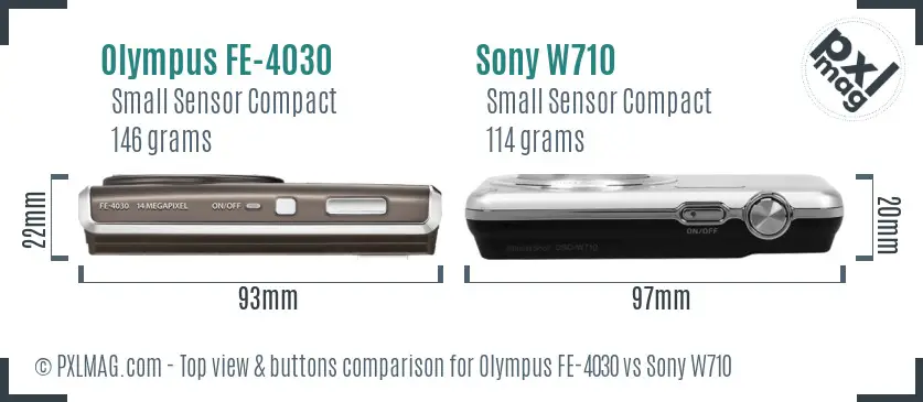 Olympus FE-4030 vs Sony W710 top view buttons comparison