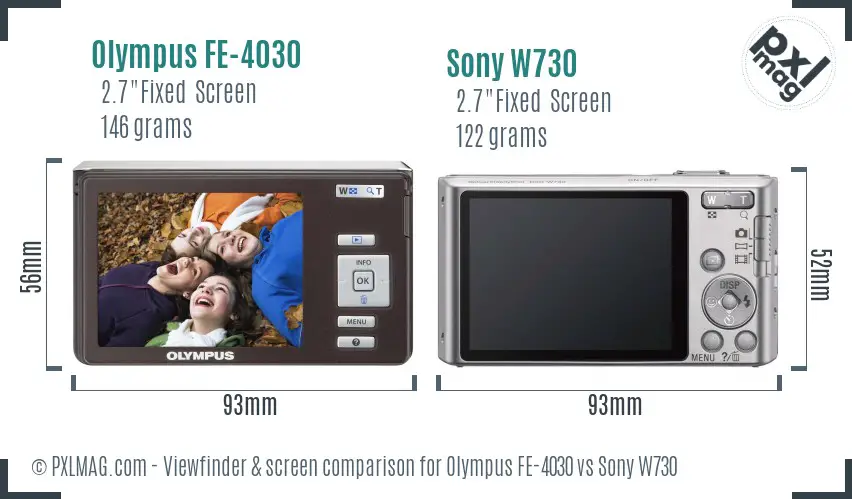 Olympus FE-4030 vs Sony W730 Screen and Viewfinder comparison