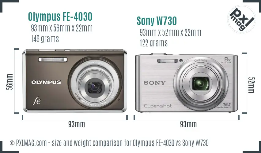 Olympus FE-4030 vs Sony W730 size comparison
