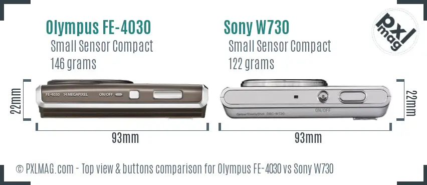 Olympus FE-4030 vs Sony W730 top view buttons comparison
