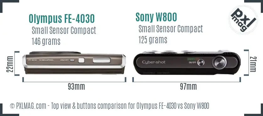 Olympus FE-4030 vs Sony W800 top view buttons comparison