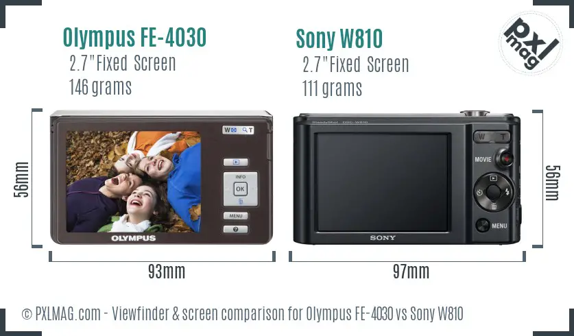 Olympus FE-4030 vs Sony W810 Screen and Viewfinder comparison