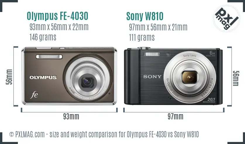 Olympus FE-4030 vs Sony W810 size comparison