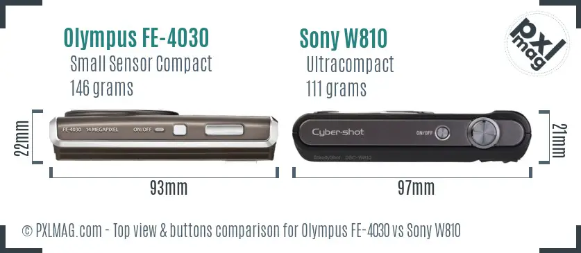 Olympus FE-4030 vs Sony W810 top view buttons comparison