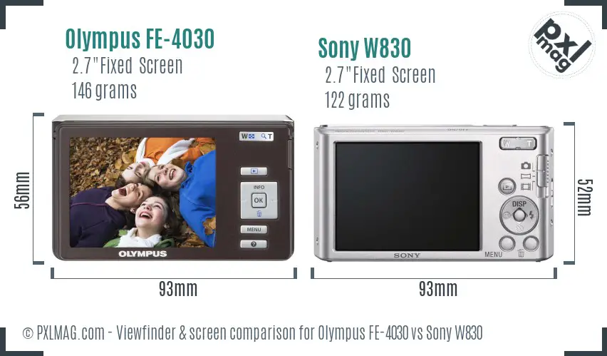 Olympus FE-4030 vs Sony W830 Screen and Viewfinder comparison