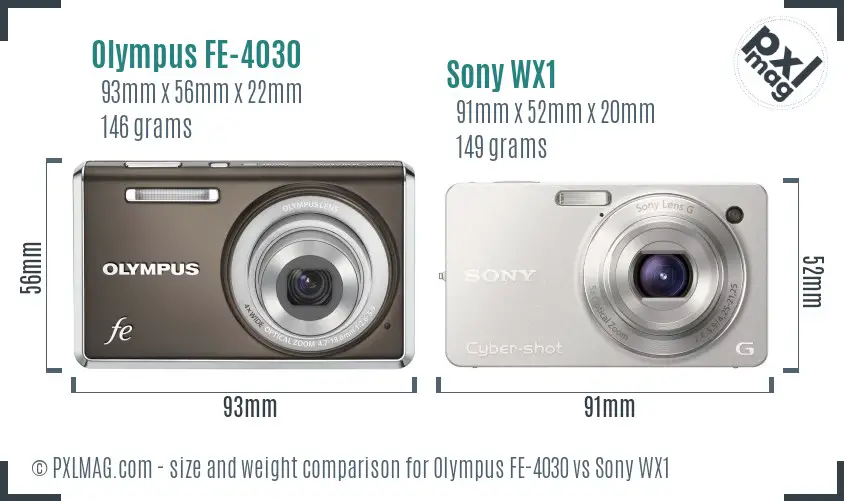 Olympus FE-4030 vs Sony WX1 size comparison