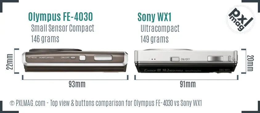 Olympus FE-4030 vs Sony WX1 top view buttons comparison