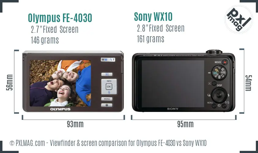 Olympus FE-4030 vs Sony WX10 Screen and Viewfinder comparison