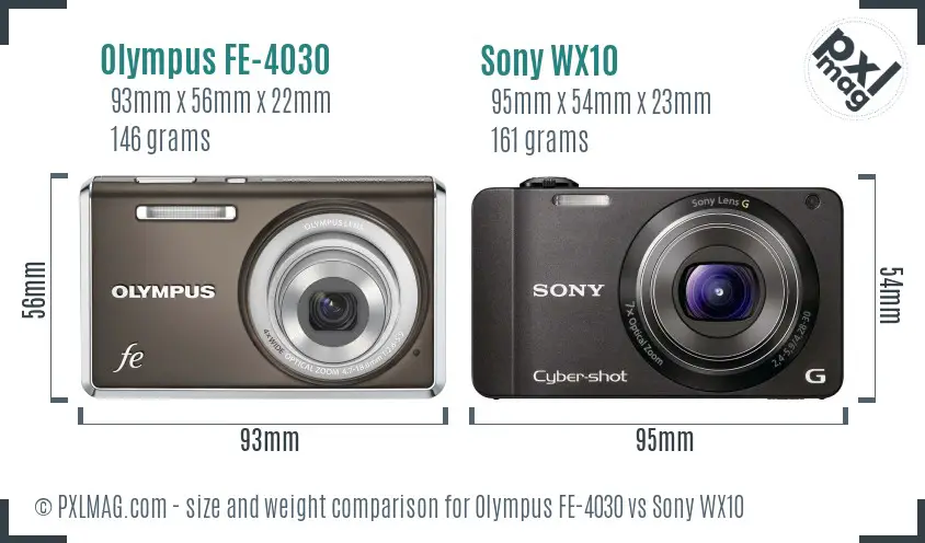 Olympus FE-4030 vs Sony WX10 size comparison