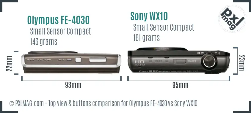 Olympus FE-4030 vs Sony WX10 top view buttons comparison