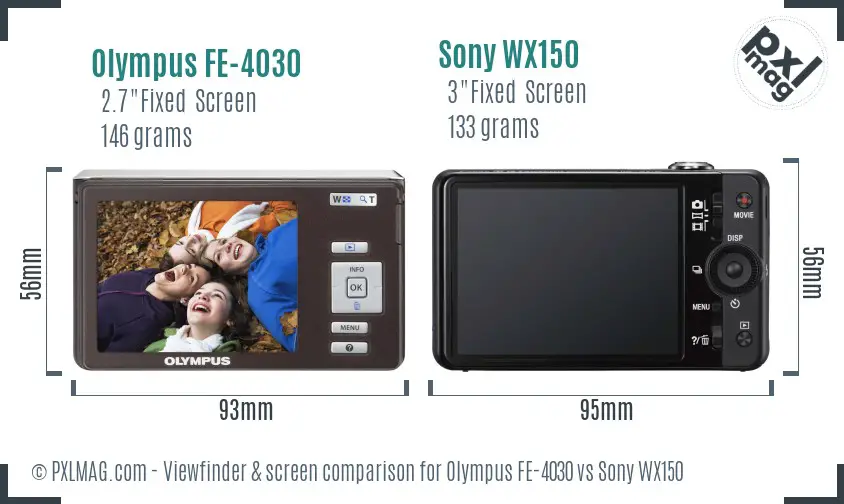 Olympus FE-4030 vs Sony WX150 Screen and Viewfinder comparison