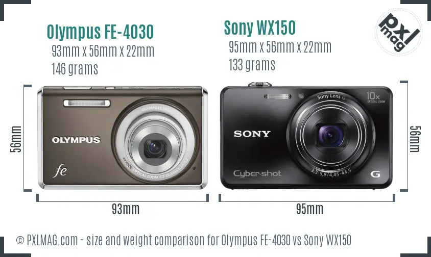 Olympus FE-4030 vs Sony WX150 size comparison