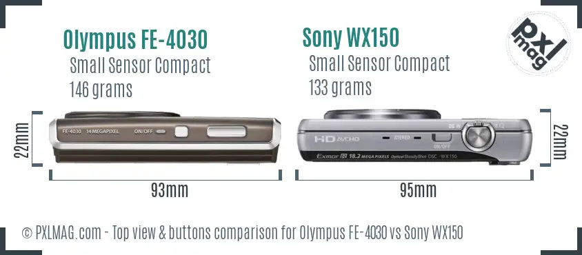 Olympus FE-4030 vs Sony WX150 top view buttons comparison
