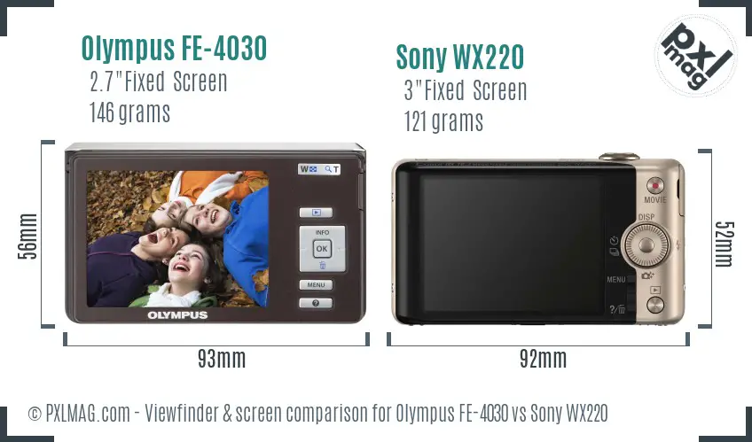 Olympus FE-4030 vs Sony WX220 Screen and Viewfinder comparison